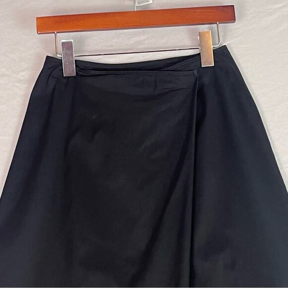 Theory Faux Wrap Maxi Skirt Womens 8 Black Cotton Poplin Minimalist Classic - Picture 3 of 12